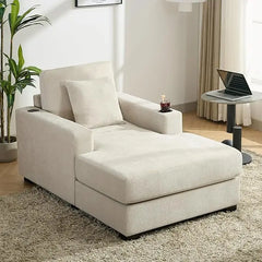 Indoor Oversized Chaise Lounger, Chenille Fabric Sleeper Sofa Couch with Pillows, Charge Station & Cup Holders