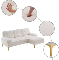 L-Shape Sofa Couch 3-Seat Couch with Chaise ChenilleFabric Upholstered for Living Room, Apartment, Office, Creamy-White