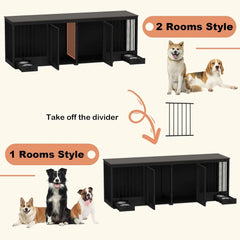 Dog Crate, Heavy Duty Kennel with Pet Bowl Drawers & Divider, Indoor Furniture Style Pet Kennel for Large Medium Dogs, Dog Crate