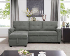 Jenny Sectional Sofa Sleeper with Storage Chaise, Tufted Pull Out Couch with Storage, Sectional Sofa Bed, Velvet