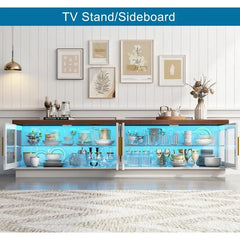 71IN LED TV Stand for 85/80/75inch TV,High Glossy Modern TV Stand for Living Room,Wooden Farmhouse TV Stand,