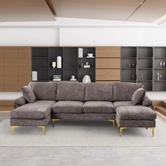 U-Shaped Sectional Sofa Couch, 4 Seat Sofa Set for Living Room, Convertible L-Shaped Velvet Couch Set with Chaise Lounge