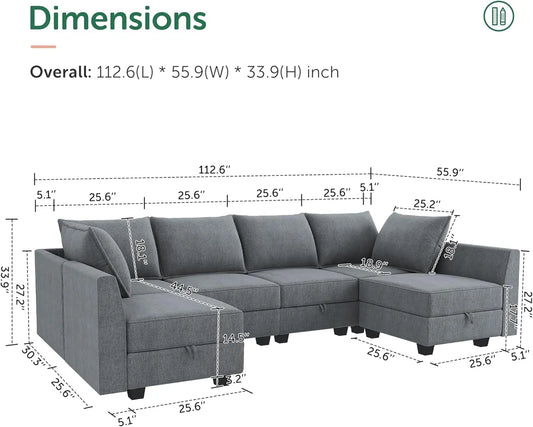 Modular Couch U-Shaped Modular Sectional Sofa Sectional Couch with Storage Seats U Shape Sofa-2 112.21 x 55.9 x 33.86 inches