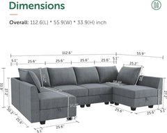 Modular Couch U-Shaped Modular Sectional Sofa Sectional Couch with Storage Seats U Shape Sofa-2 112.21 x 55.9 x 33.86 inches