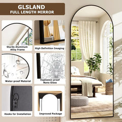 21x64 inch Arched Full Length Mirror-Aluminum Alloy Frame High Definition-Full Body Mirror for Bedroom or Living Room