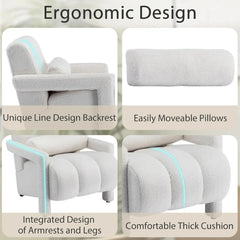 Living Room Chair with Pillow, Backrest Under The Cushion, Modern Upholstered Sherpa Accent Chairs, Comfy Living Room Chair