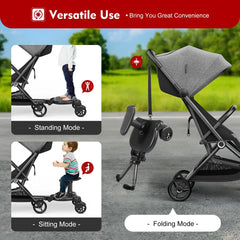 2 in 1 Universal Stroller Board Standing Buggy Board with Detachable Seat Pram Pedal Adapter Pushchair Kids Ride Board Load 25kg