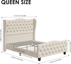 Queen Size 54.3” Tall Platform Bed Frame with Deep Button Tufted Wingback Headboard and Footboard, Velvet Upholstered Bed Frame