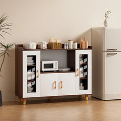 Kitchen Storage Cabinet with Open Shelf and 4 Doors, Modern Storage Cabinet for Kitchen, Dining Room, Living Room