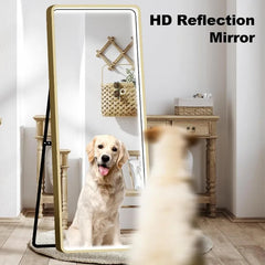 Full Length Standing Mirror with LED Lights,3 Colors Dimmable Lighting Round Rectangle Full Body Mirror, Wall Mirror