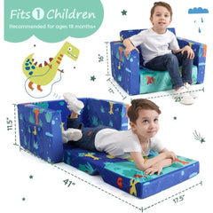 Kids Couch: Toddler Sofa Bed Fold Out for Gilrs Boys Baby Flip Out Convertible Lounge Chair Dinosaur