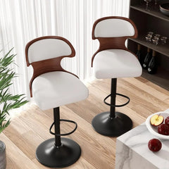 Bar Stools Set of 2 Seat Adjustable Height 24.5-33.5IN - Bentwood Swivel Barstools with Back & Footrest