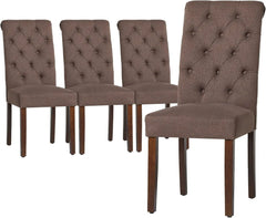 Button Tufted Dining Chairs Set of 4 Parsons Upholstered Fabric Dining Room Chairs Kitchen Chairs Wood Legs  Padded Seat Brown