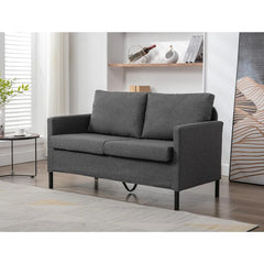 Linen Fabric Modern Small Loveseat Sofa Couch for Living Room, Little Upholstered 2-Seater Mini Love Seats w/Iron Legs