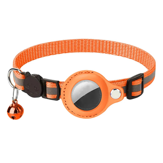 Cat Collar For Air Tag Detachable Cat Collars With Bells Safety Buckle Locator Leather Pet Collar For Cat Kitten Small Dog