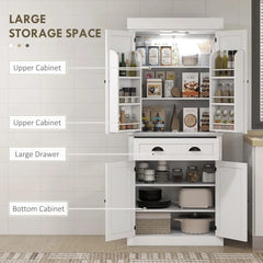 Kitchen Pantry Cabinet with Motion Sensor Light, Tall Storage Cabinet with 6 Door Shelves, a Drawer & 4 Adjustable Shelves