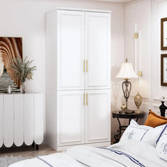 Wardrobe Armoire with 8 Doors, Drawers, Storage Shelves & Hanging Rods, Wooden Closet Storage Cabinet for Bedroom, Wardrobes