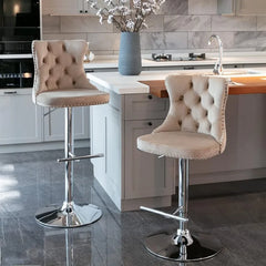 Bar Stools Set of 2,Adjustable Barstools with Back Velvet Tufted Counter Stool Modern Upholstered Bar Chairs with Nailhead