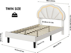 Bed Frame with Adjustable Elegant Flower Headboard, Wooden Slatted Support, Full Size Platform Bed Frame