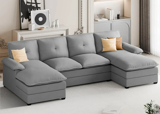 Sectional Couches for Living Room, U-Shaped Couch 4 Seat Sofa Set with Double Chaises, Modern Fabric Modular Sectional Sofa