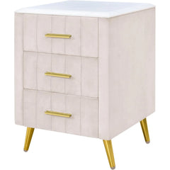 Nightstand with Drawers Set of 2, Upholstered Wood Bedside End Table with Marbling Top, 2 Pack, Beige and Beige