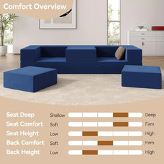 80'' Folding Bed Couch, Foam Floor Sofa with 3Ottomans& Washable Velvet Cover,Modular Sectional Sofa Futon Sleeper Convertible