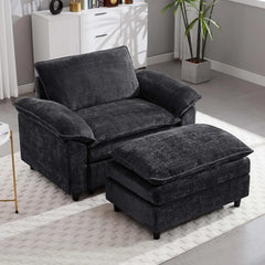 51.9" Oversized Cloud Accent Chair with Ottoman, Modern Chaise Lounge door, Comfy Chenille Single Sofa Couch Chair