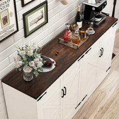 65 Inch Sideboard Buffet Cabinet with Storage, Farmhouse Kitchen Wooden Coffee Bar Buffet Table with Adjustable Shelves