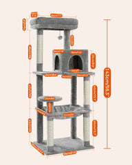 Cat Tree for Indoor Cats 5-Level Cat Tower for Large Cats with Large Hammock Sisal Covered Scratching Posts Cozy Condo Top Perch