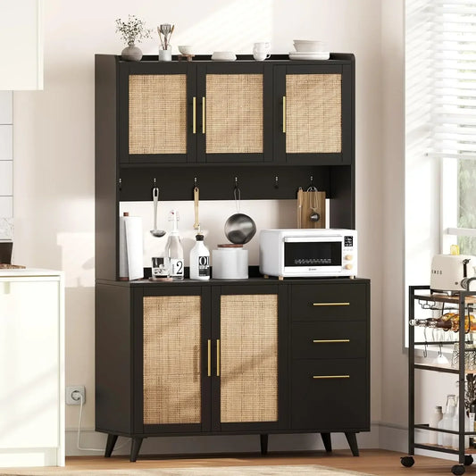 Kitchen Pantry Cabinet with Microwave Shelf,  Kitchen Hutch Cabinet with Charging Station, Cupboard Cabinet for Kitchen