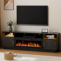 70'' TV Stand with 36'' Fireplace-LED Light Entertainment Center for 75+ inch TV-White TV Cabinet with Storage