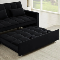 3-in-1 2-Seater Loveseat Pull Out Couch Reclining Backrest,Toss Pillows Pockets-Perfect for Small Spaces Velvet Sleeper Sofa Bed