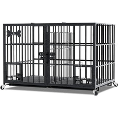 42 Inch Heavy Duty Metal Dog Crate for 2 Large Dog,All Metal Open Top Stackable,Dog Kennel Indoor with Divider and Feeding Bowl