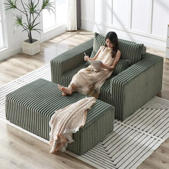 Oversized Chaise Lounge Chair with Removable Ottoman,Corduroy Upholstered Modern Deep Seat Sofa Couch with Pillows