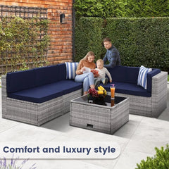 8PCS Outdoor Wicker Rattan Patio Furniture Sectional Set with Hidden Storage 7 Sofa Sections Oversized Cushions