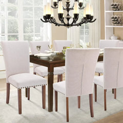 Dining Chairs Set of 4, Upholstered Nailhead Dining Room Kitchen Side Chair with Thick Cushions and Wood Legs, Beige