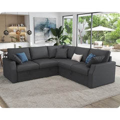 VanAcc Sofa Bed, 85 Inch Sleeper Couch with Storage Seat, L Shaped Sofa with Pull Out Sofa Bed, Sectional Couches