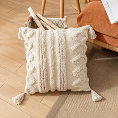 45x 45cm/30x50cm Beige White Tassels Decorative Cushion Cover Sofa Pillow Case Cover Handmade Home Decoration for Living Room