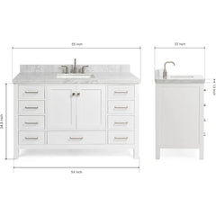 Bathroom Vanity with Edge Italian Carrara Marble Countertop & Backsplash, Center Rectangular Sink, Soft Closing Doors