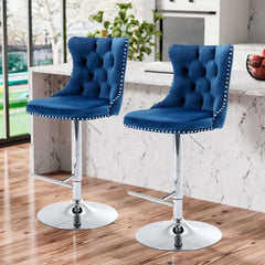 Bar Stools Set of 2,Adjustable Barstools with Back Velvet Tufted Counter Stool Modern Upholstered Bar Chairs with Nailhead