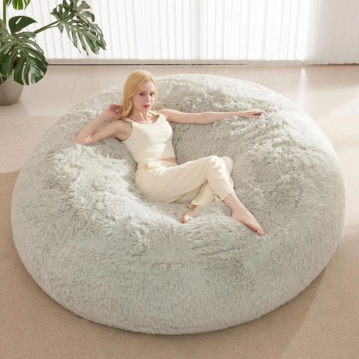 Bean Bag Chair Cover for Adults Kids (Without Filling) Comfy Fluffy Giant Round Beanbag Lazy Sofa Cover for Reading Ch