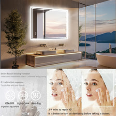 LED Backlit Mirror Bathroom Vanity with Lights,Anti-Fog,Dimmable,CRI90+,Touch Button,Water Proof,Horizontal/Vertical