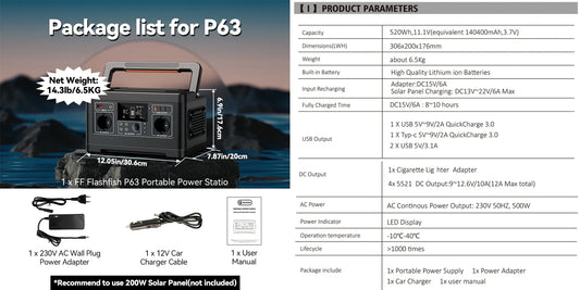 FlashFish Power Station 560W Portable Solar Generator 230V Pure Sine Wave AC Outlets 520Wh Charging Station For Camping Outdoor