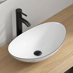 Countertop Sink Boat Shape Above Counter Porcelain Vessel Sink With Black Faucet and Pop Up Drain Combo Bathroom Furniture Home