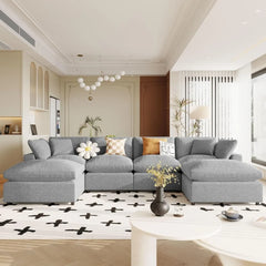 134.4 X 59.1'' U Shape Modular Sectional Sofa, Oversized Polyester Fabirc L Shaped Couch, Modern 6 Seat Corner Sofa Couch