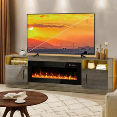 Fireplace tv Stand with 36 inch Fireplace Up to 80"TVs,LED Light Entertainment Center and Storage,70Modern Wood Media TV Console