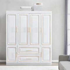 3 Door Closet Wardrobe, Armoire with 3 Drawer and Hanging Rod, Freestanding Closet Cabinet, Clothes Storage Organizer, Wardrobes