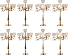 8Pack Gold Candelabra Centerpiece for Wedding,5 Arm Crystal Candelabra Centerpieces for Table Crystal Candelabra Candle Holder