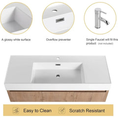 48 Inch Floating Bathroom Vanity with Sink, 48'' Single Sink Wall Mounted Bathroom Vanity, with 2 Doors and White Resin Basin