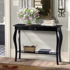 ChooChoo Narrow Farmhouse Console Table with Drawer, Chic Accent Sofa Entryway Table with Shelves for Entryway